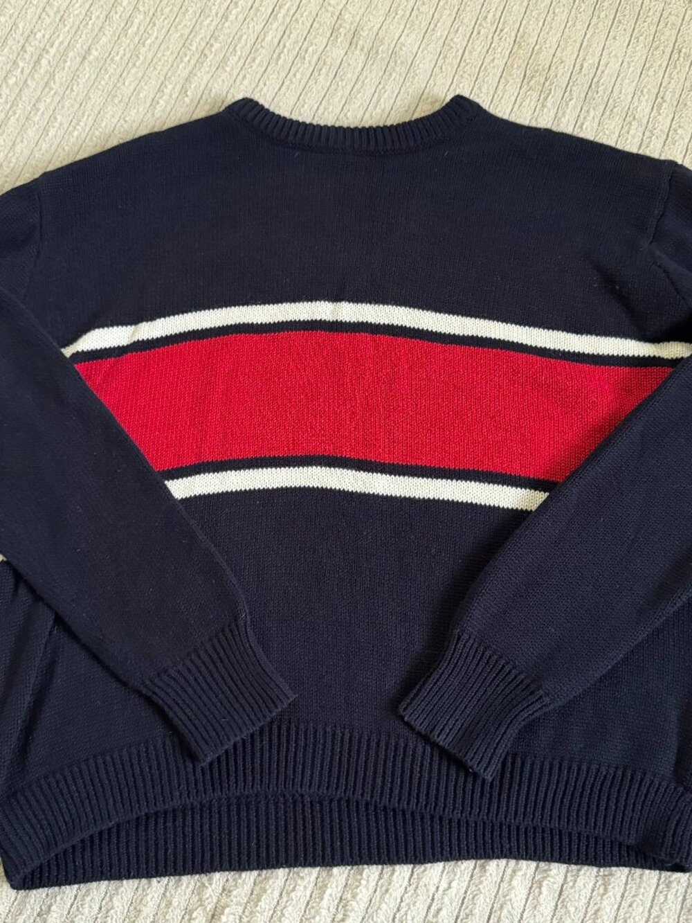 Brandy Melville Navy Blue Red and White Striped Crew Neck Sweater